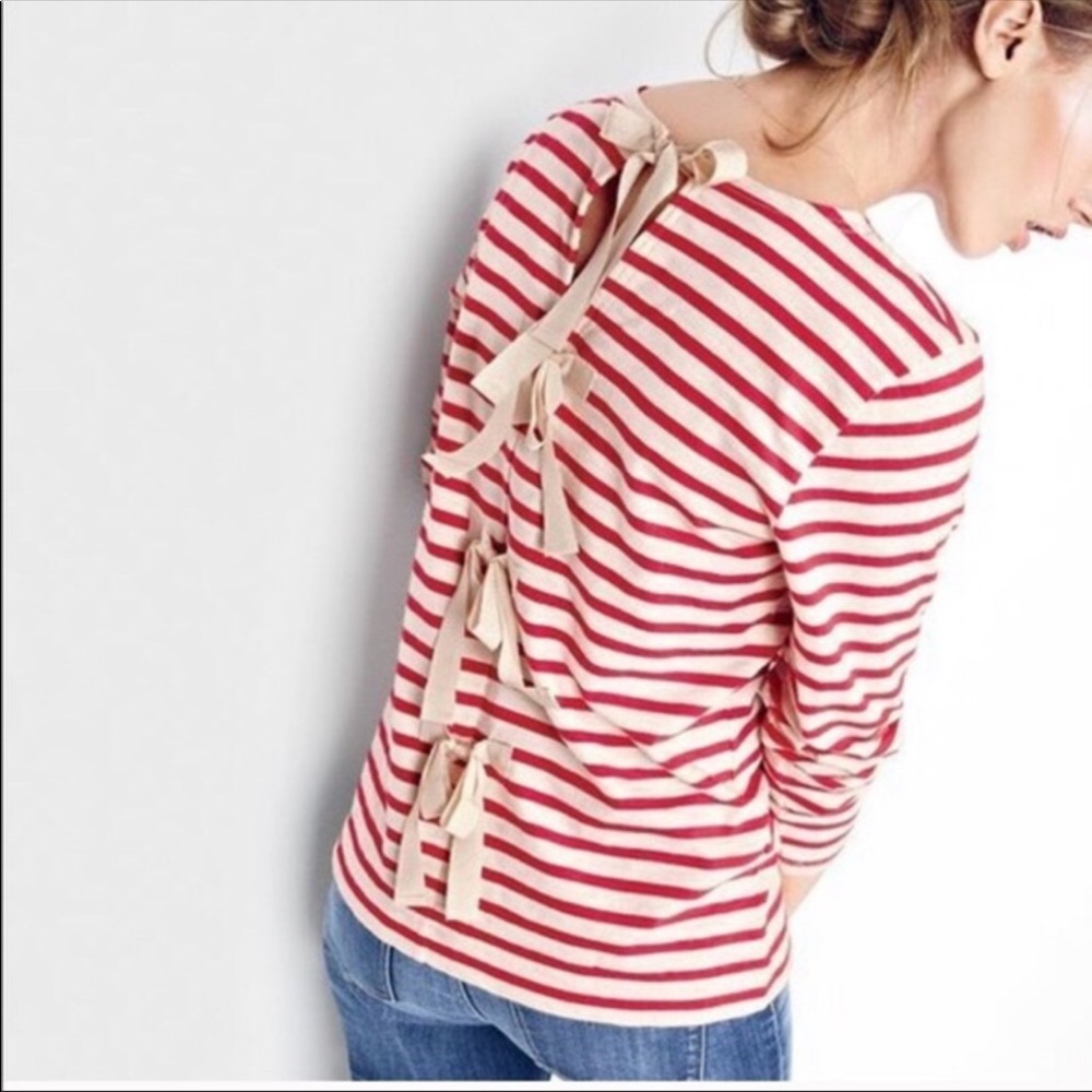 NWT. J. Crew red stripe bow back top small
